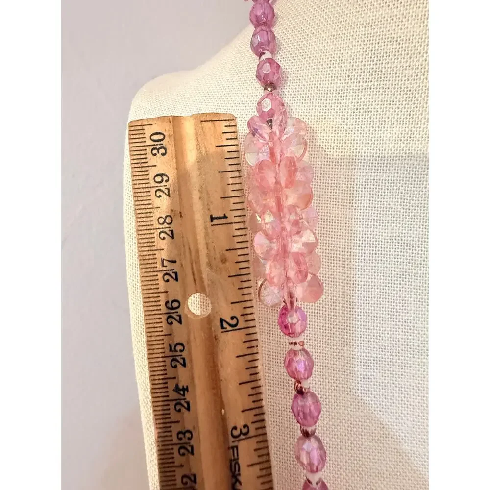 Vintage Pink Faceted Beaded Statement Necklace 28”